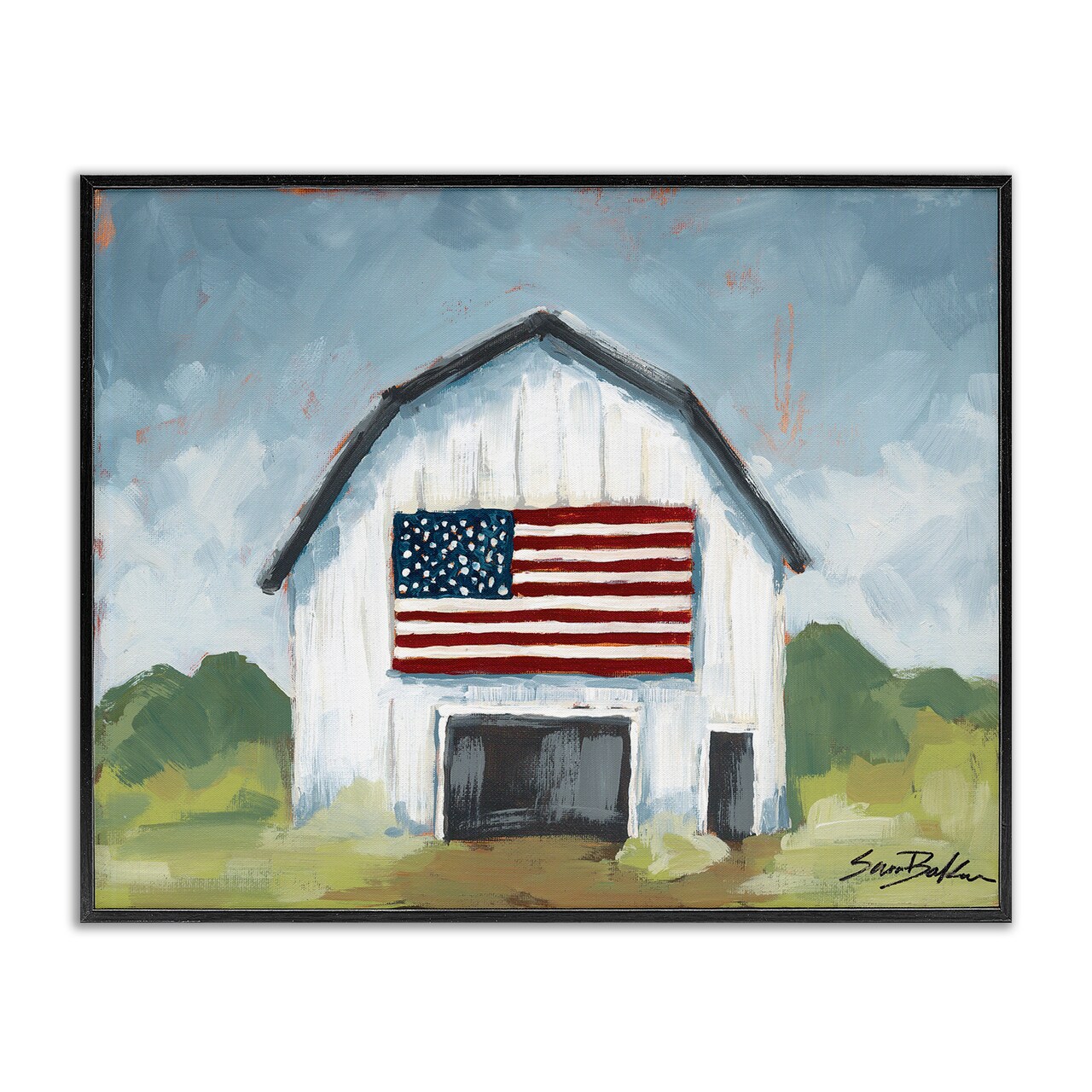 Stupell Industries Patriotic Country Barn Framed Giclee Wall Art Design by Sara Baker